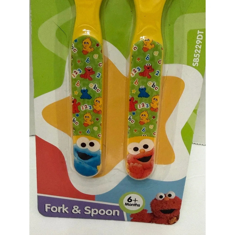 Sesame Street Sesame Beginnings Elmo Cookie Monster Fork Spoon Set SB5229DT NEW